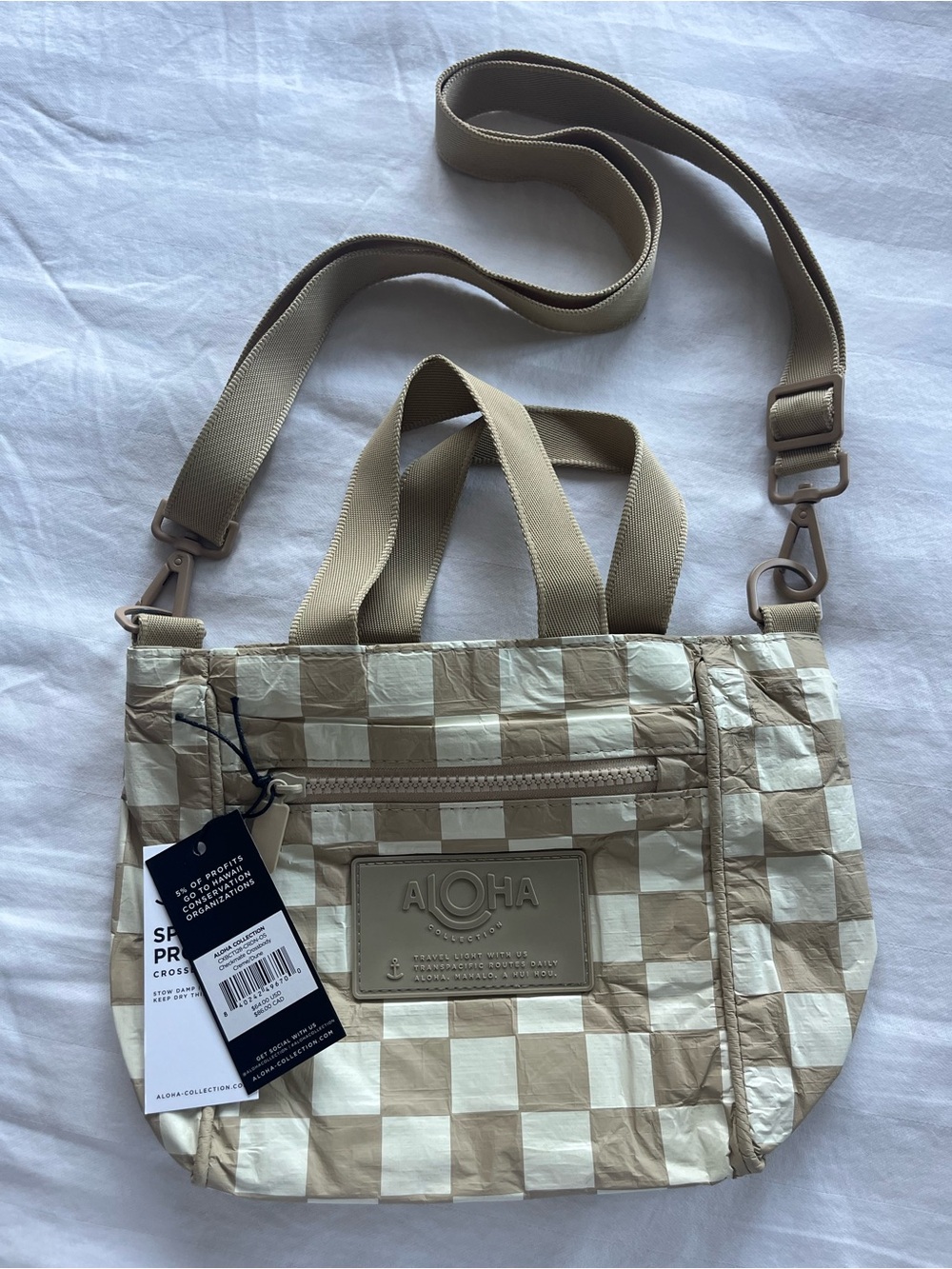 ALOHA Collection Beige and Cream checkmate Crossbody Bag